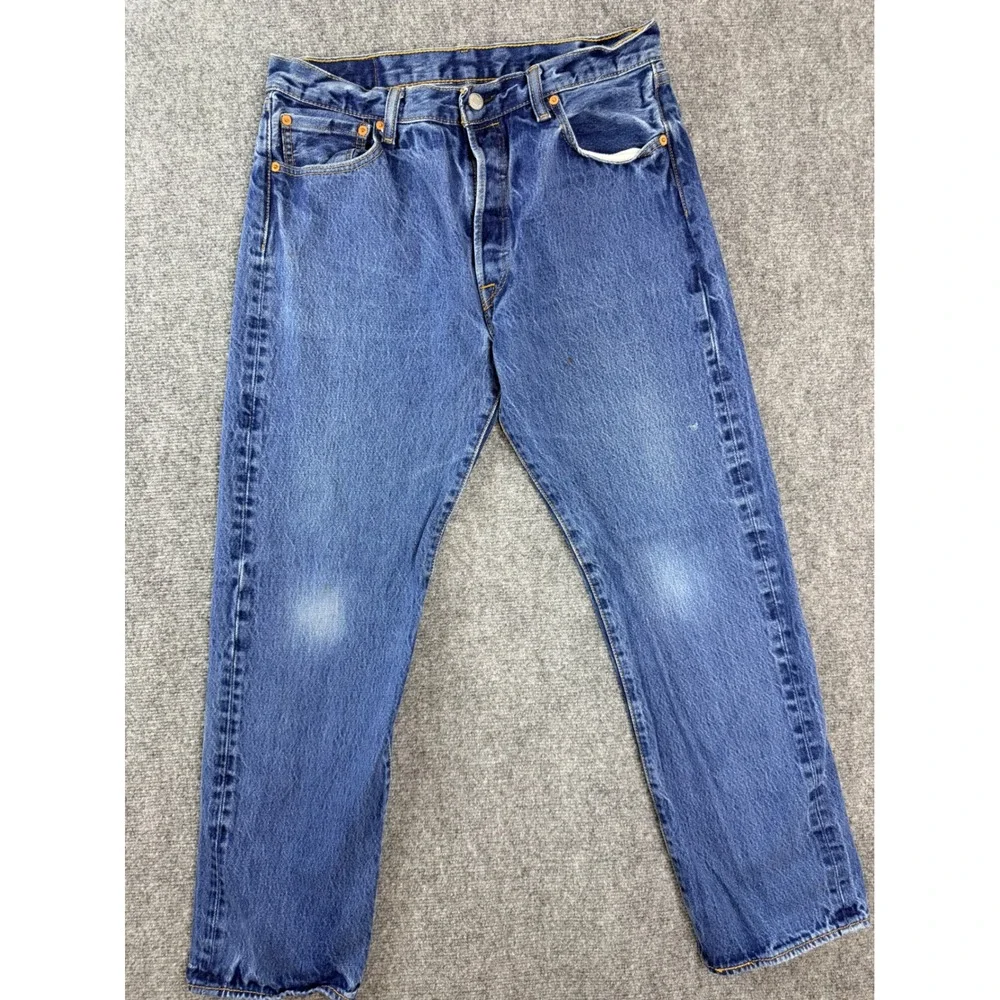 Levis 501 Original Fit Mens‎ Blue Denim Jeans Straight Leg Button Fly 36x33
